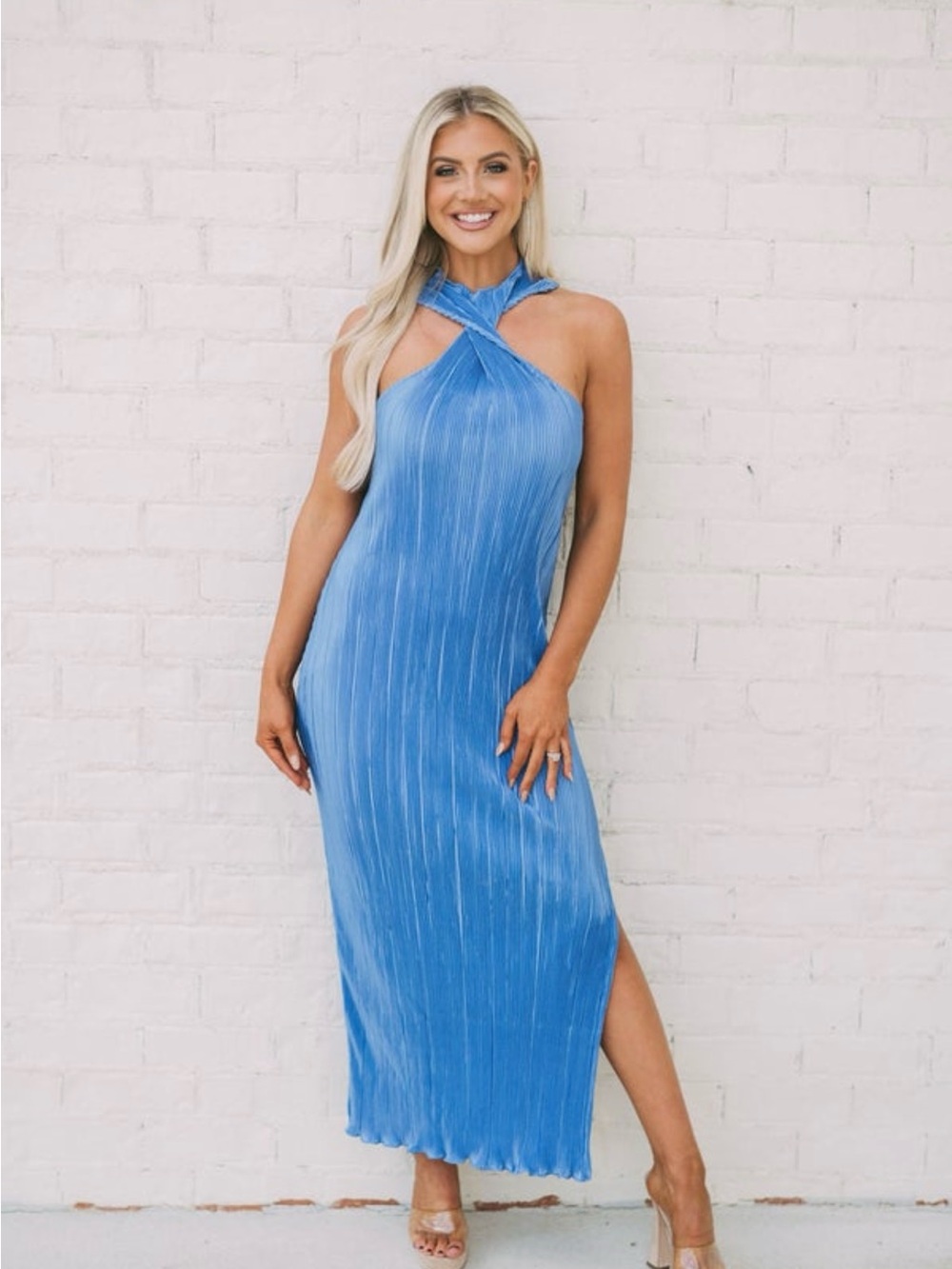 These Three Blue Halter Twist Maxi Dress